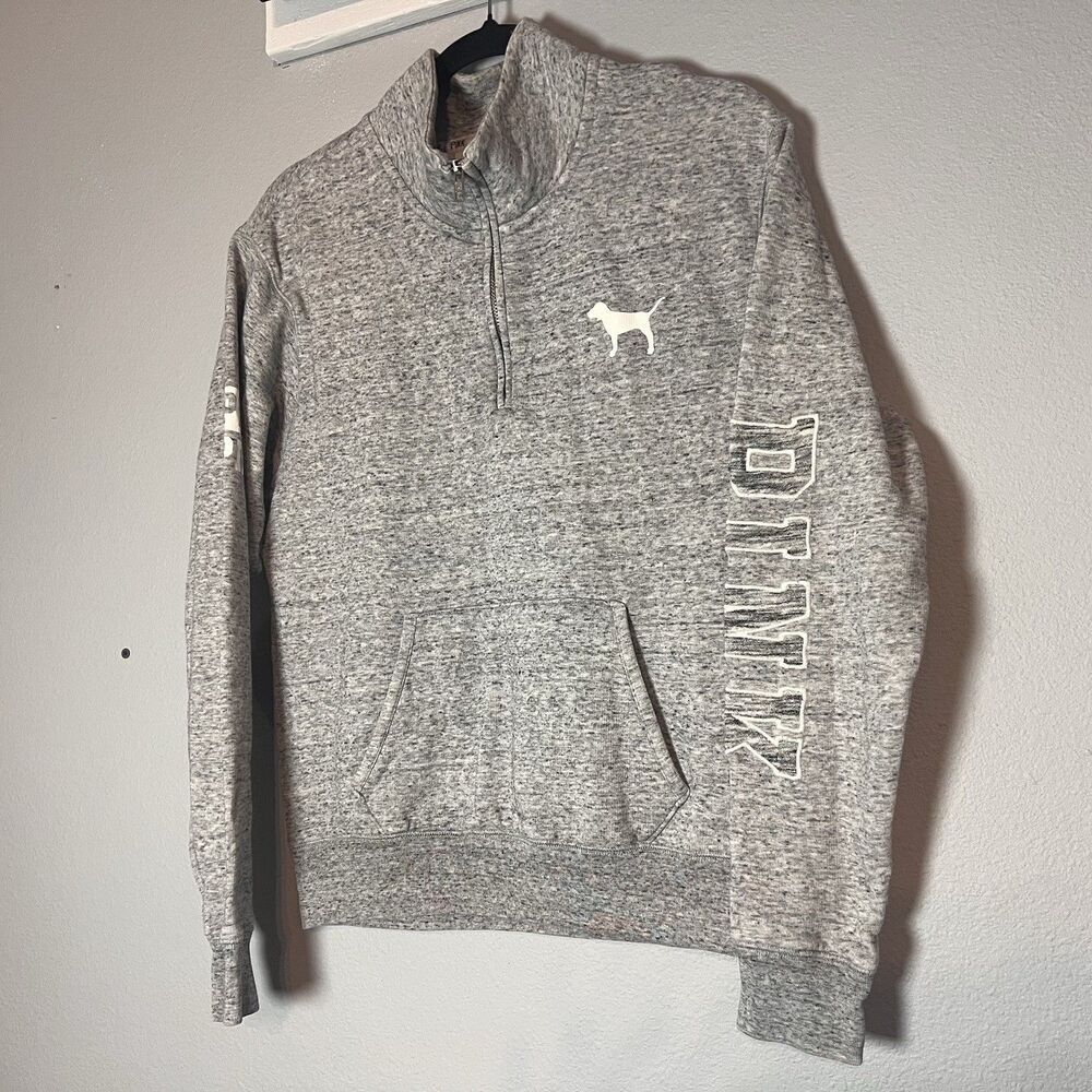 Victoria’s Secret PINK Quarter Zip Sweatshirt Heather Gray Size Small Y2K Logo